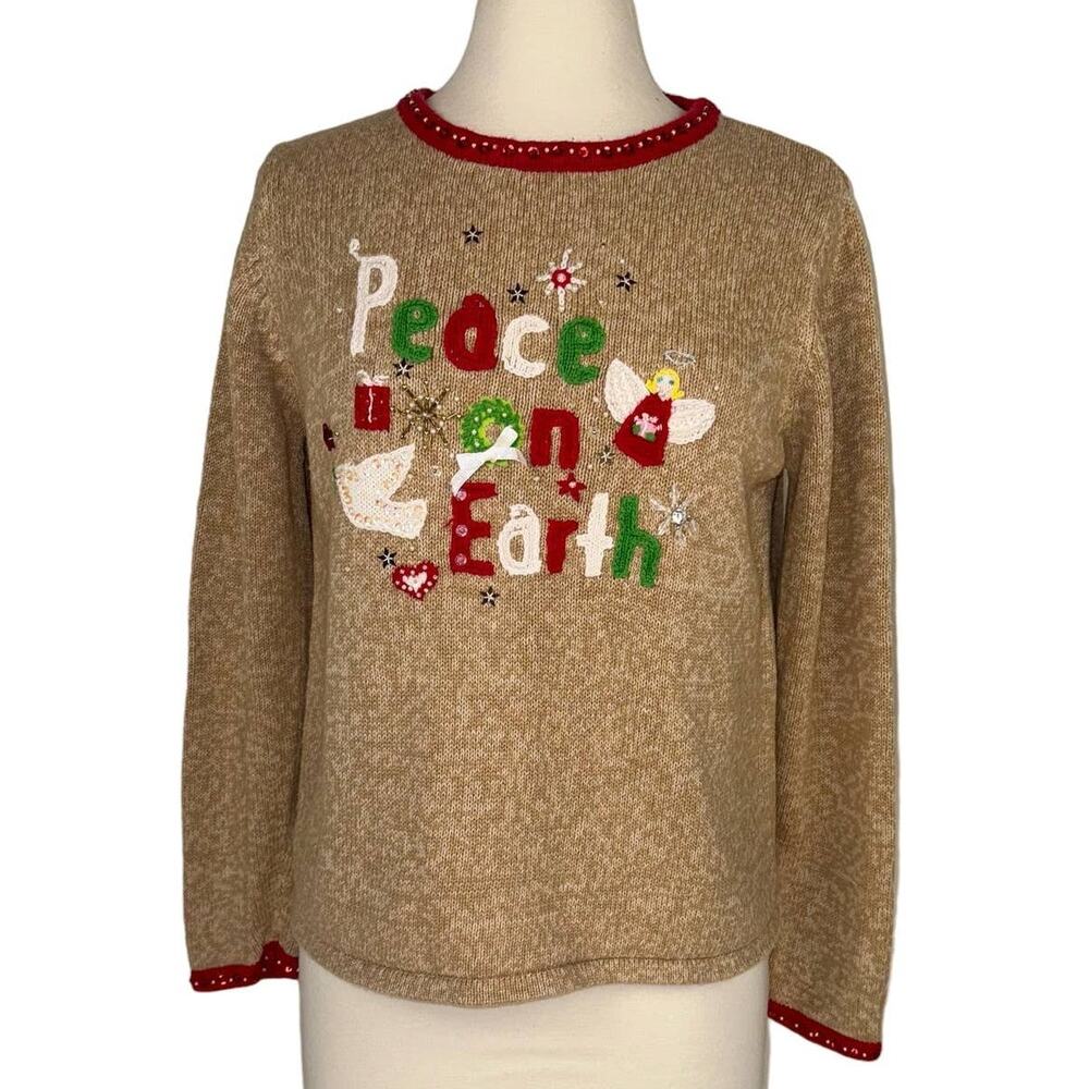 TIARA INTERNATIONAL Vintage Ugly Christmas Embroidered Beaded Sweater Medium